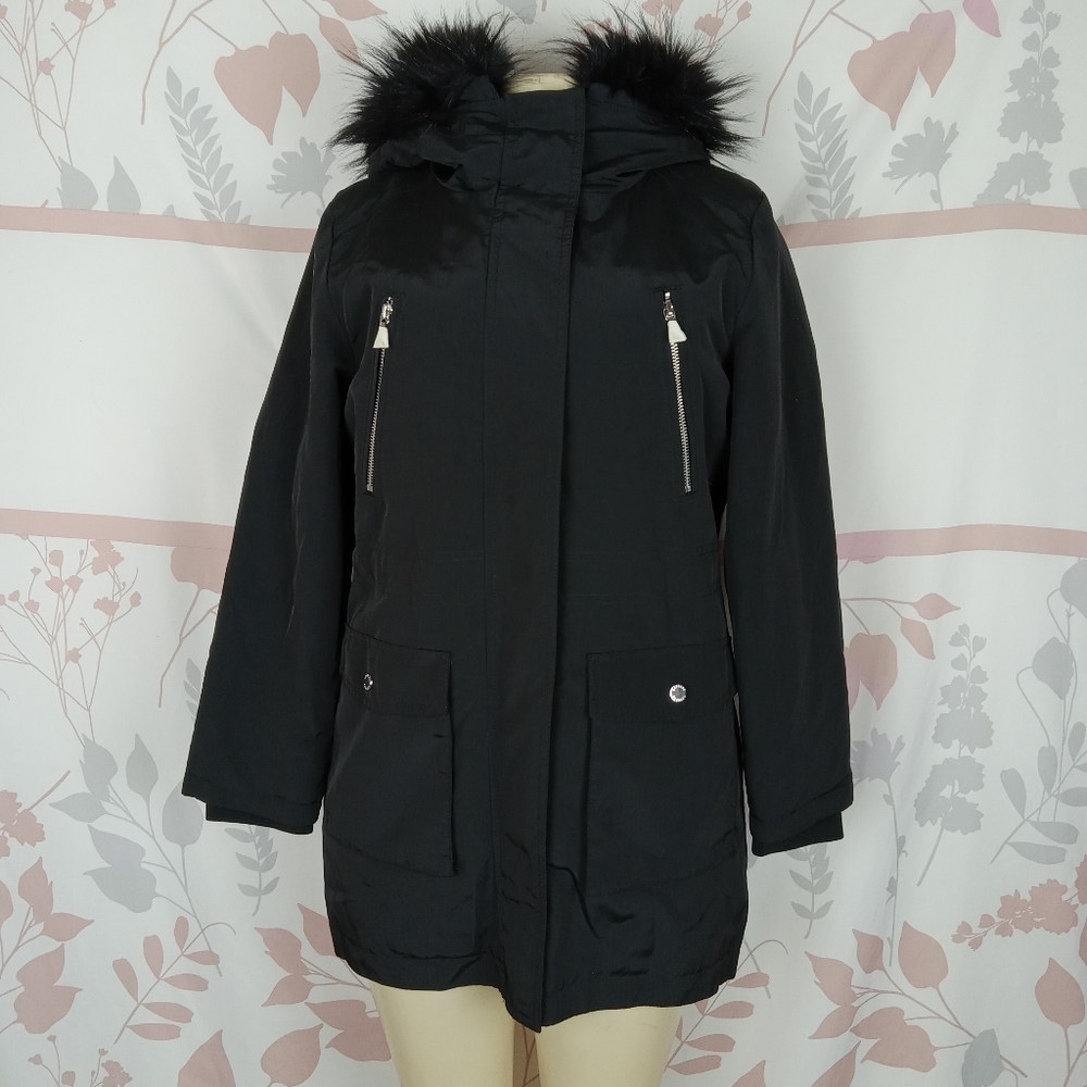 Plush Anorak coat w/layered removable vest and hoodie size small/petite